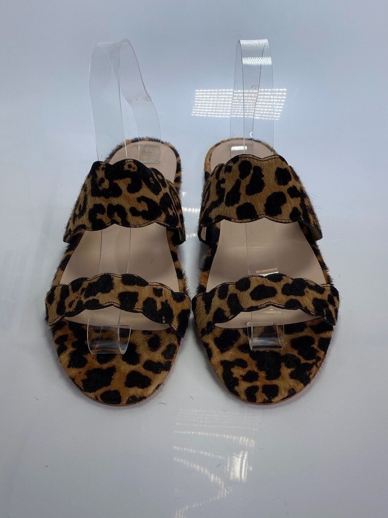 Stuart Weitzman Women's Santorini Scalloped Leopard-Print Calf Hair Sandals 7.5